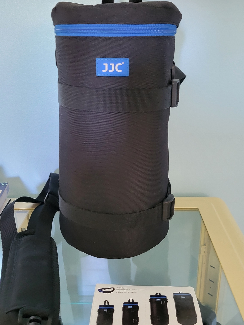 Black Lens Carrier Bag with Blue Accents